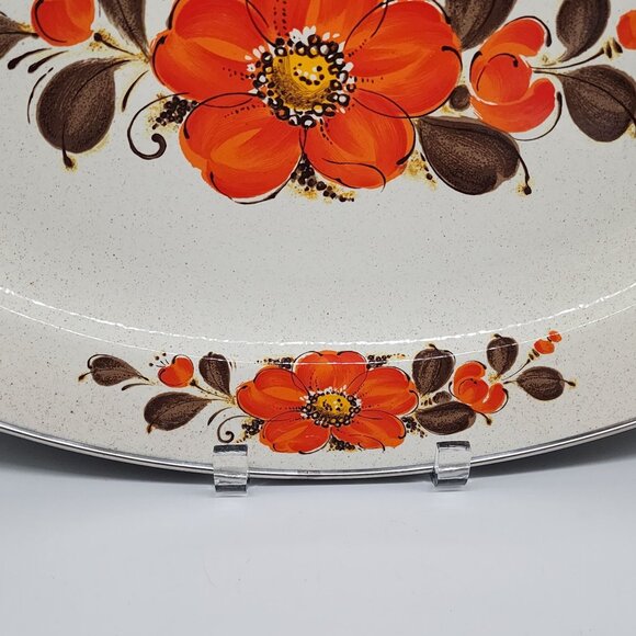 Vintage Showpans Sanko Ware Japan Oval Serving Platter With Orange Floral Design - Picture 3 of 10